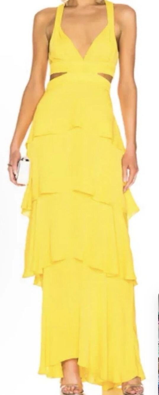 A.L.C. 14 Yellow Silk Tiered Maxi Dress Open Back Cutout Criss Cross $695 READ